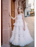 White Tulle Ruffled Fairytale Flower Girl Dress